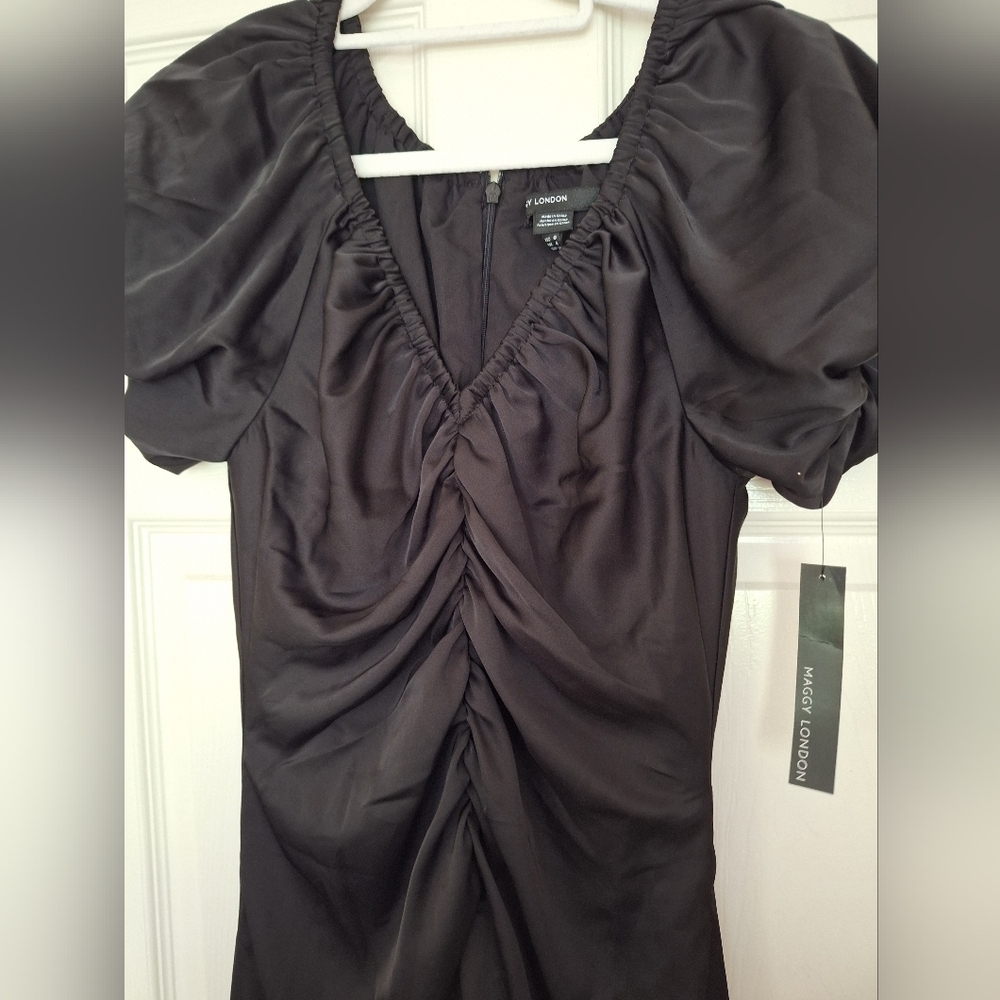 Maggy London Womens Puff Sleeve Below The Knee Women's Dress with Ruching size 0 - Picture 6 of 10
